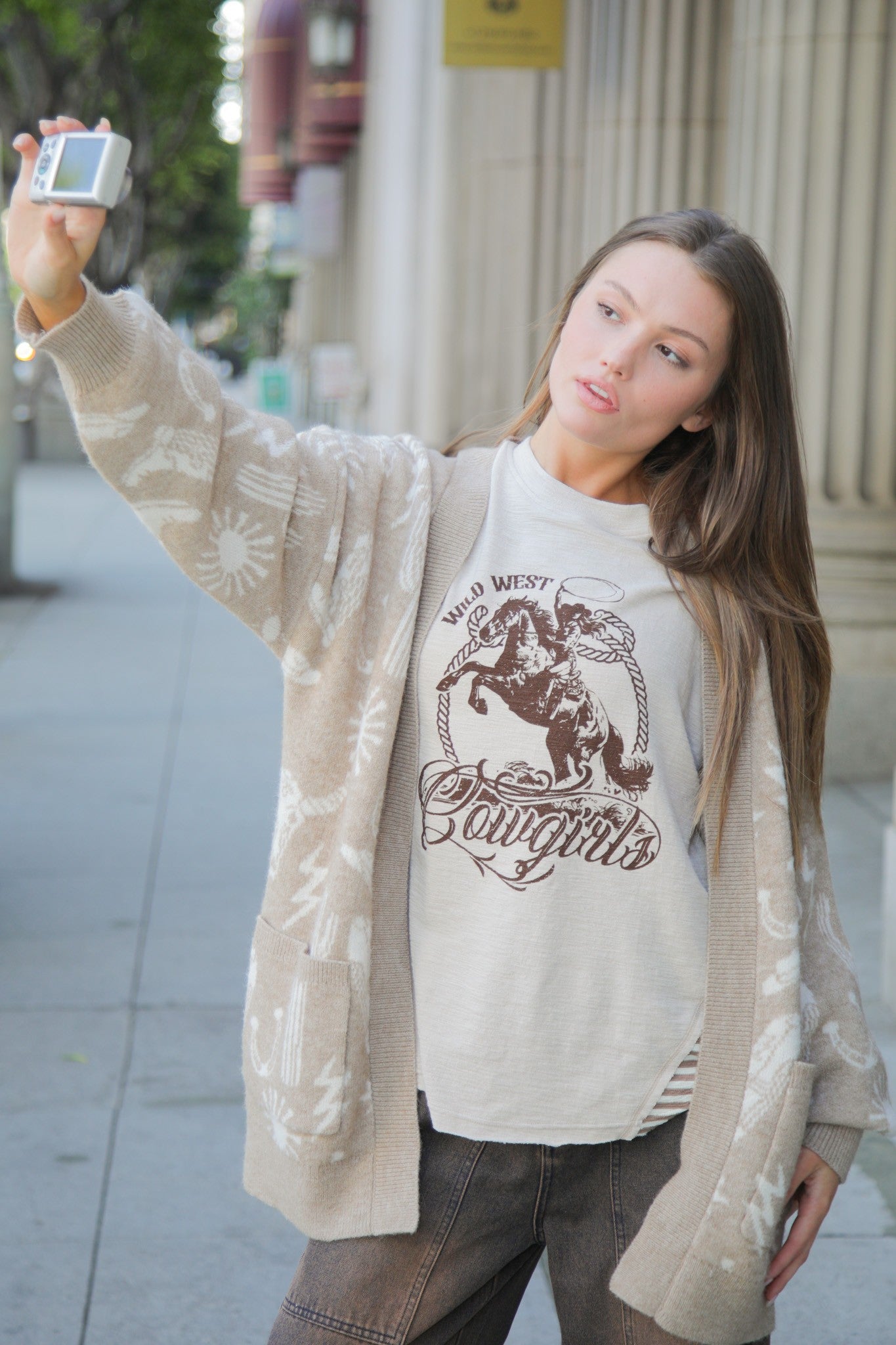 Oversized Mixed Media Western graphic Knit Top PREORDER