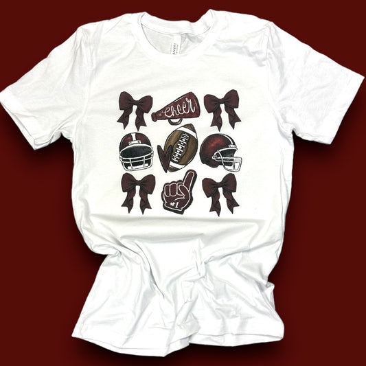 Maroon Cheer Football Bow Coquette T-Shirt