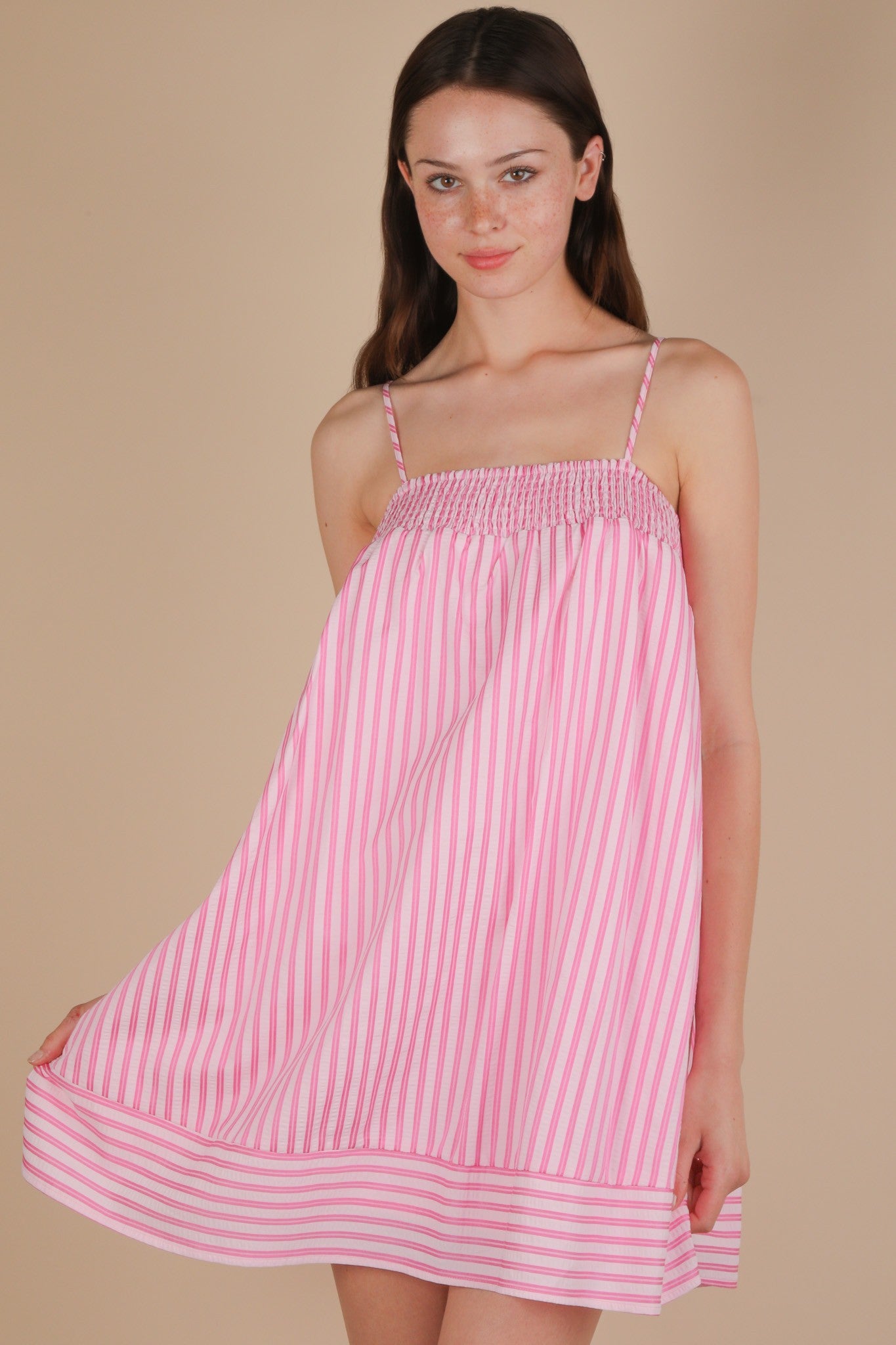 Smocking Detail Stripe Woven Mini Sundress (PREORDER)