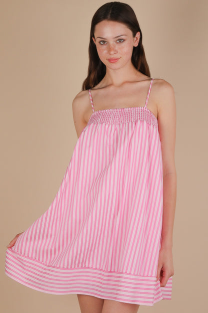 Smocking Detail Stripe Woven Mini Sundress (PREORDER)