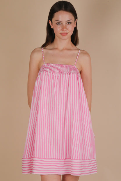 Smocking Detail Stripe Woven Mini Sundress (PREORDER)