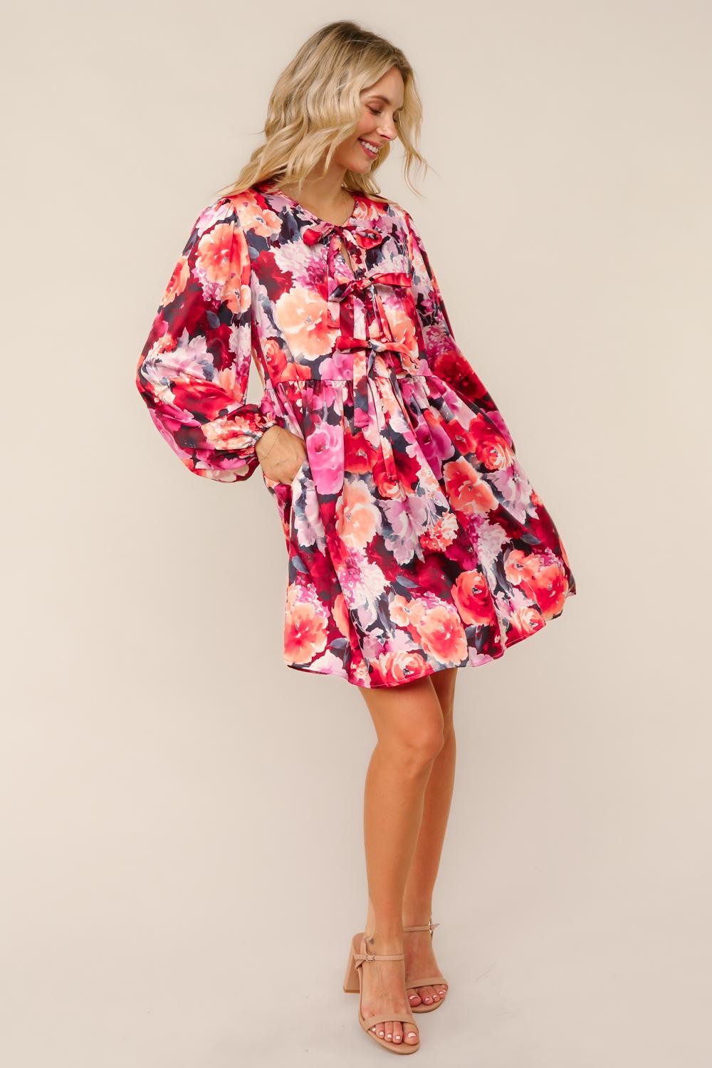 Dull Satin Babydoll Mini Dress W/side Pockets (PREORDER)