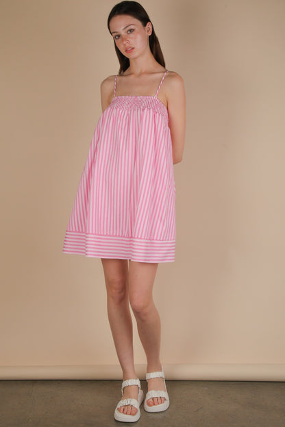 Smocking Detail Stripe Woven Mini Sundress (PREORDER)