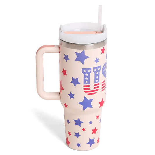 USA Flag Inspired Design 40oz Tumbler with Handle