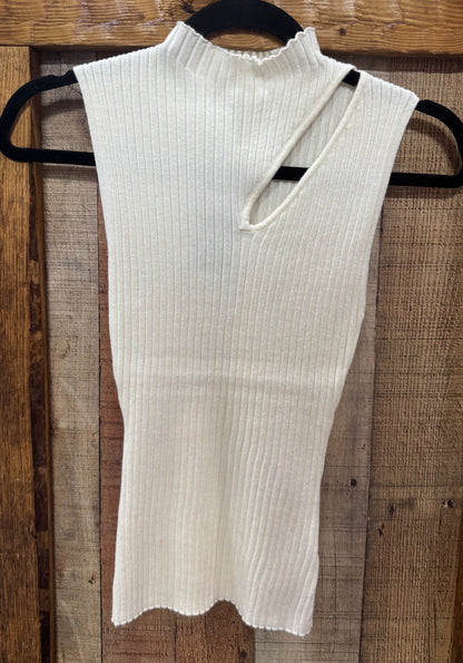 Sweater ribbed knit keyhole top - Ivory