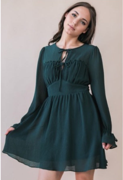 Ruffle & Bow Detail Mini Woven Dress (PREORDER)