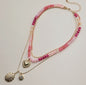 Layered Beaded and pendant Necklace Set - Pink