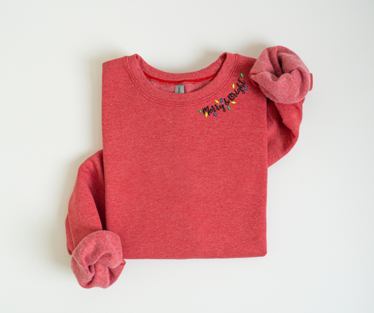 Merry & Bright Embroidered Collar Crewneck