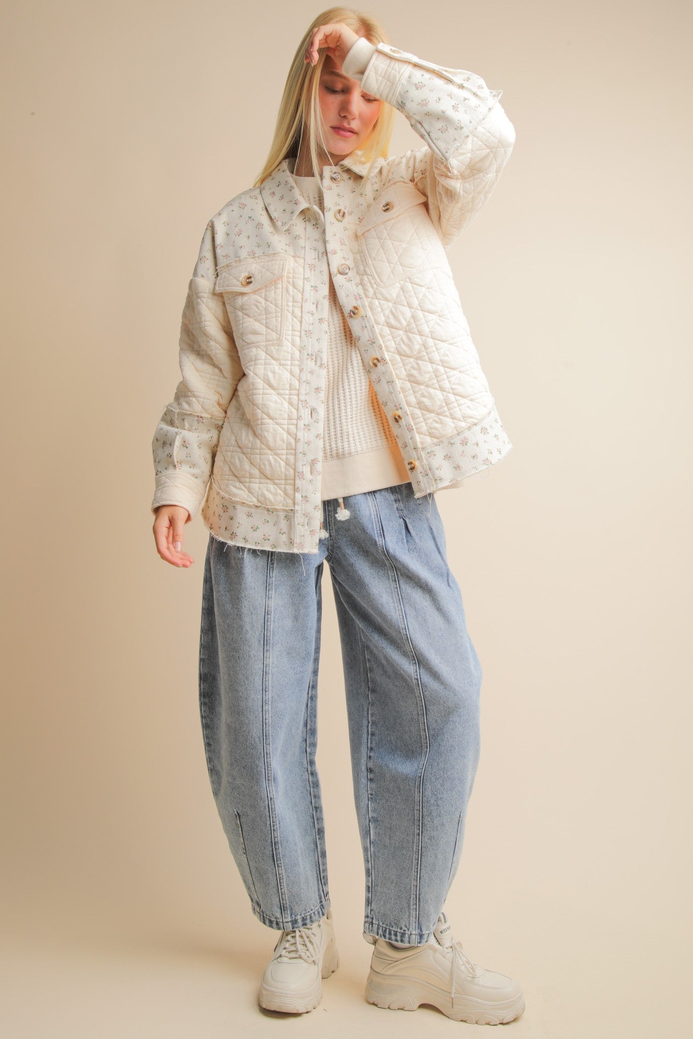 Oversized Floral Printed Contrast Cotton Jacket PREORDER