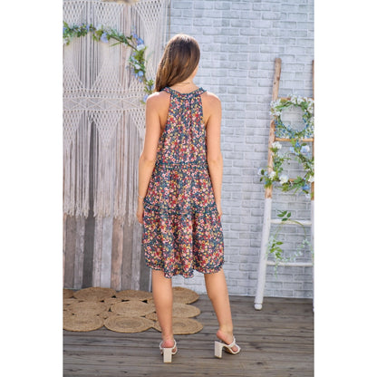 Tropical Sleeveless Floral Printed Short Dress