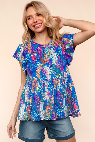 Babydoll Floral Print Buttery Smooth Knit Top (PREORDER)