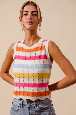 Multi Color Stripe Lightweight Sweater Tank Top