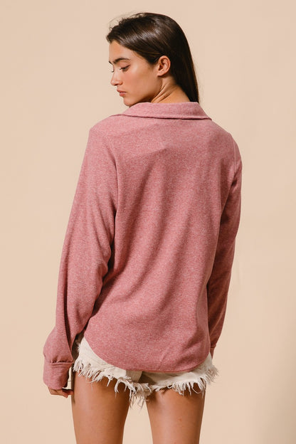 Brushed Hacci Buttoned Collared Top
