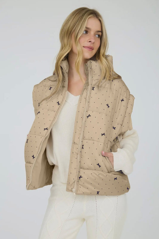 Polka Dot Dow Pattern Zip Up Puffer Vest