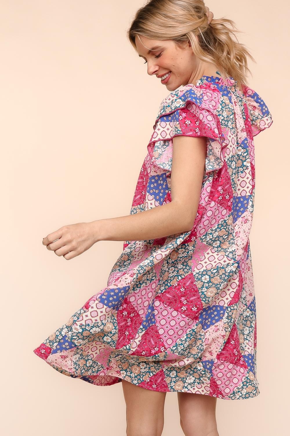 Tunic Knee Length Patchwork Print Spring Dress