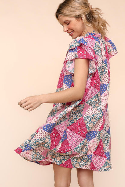 Tunic Knee Length Patchwork Print Spring Dress