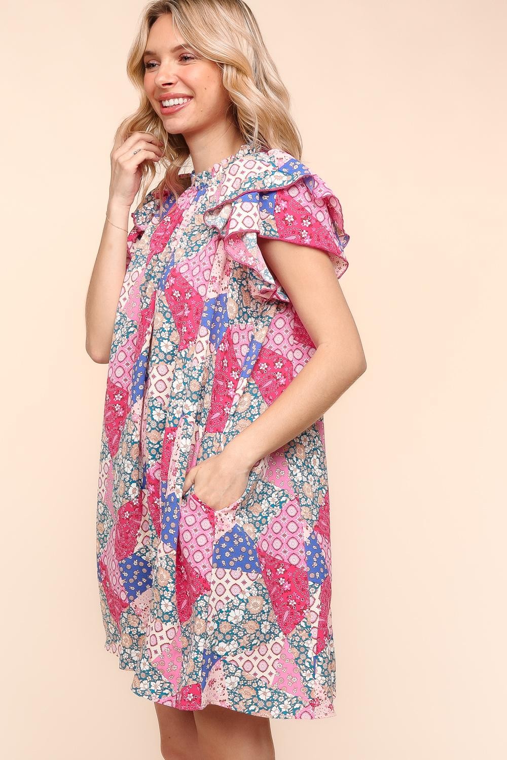 Tunic Knee Length Patchwork Print Spring Dress