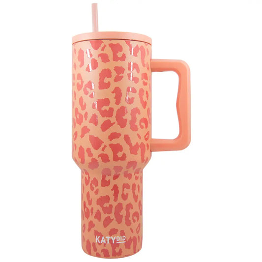 Modern Orange Leopard 38 Oz Tumbler Cup w/ Handle